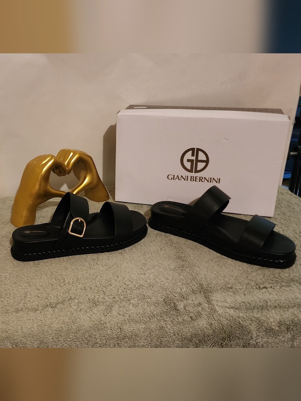 Giani Bernini Black Double Strap Slide Sandals - Picture 2 of 4